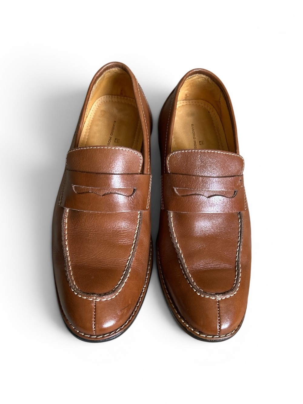Sandro Moscoloni Cognac Tan Leather Penny Loafers Mens Size 9D Quiet Luxury Prep
